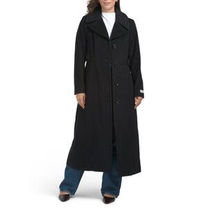 ANNE KLEIN Black Wool Blend Long Single Breasted Coat